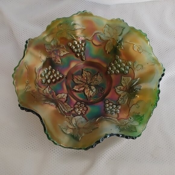 Iridescent Decorative Bowl with Leaf and Grape Design - Picture 1 of 4